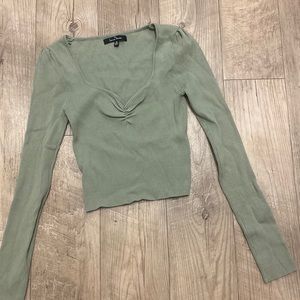 love tree medium light green long sleeve with bunched v neck